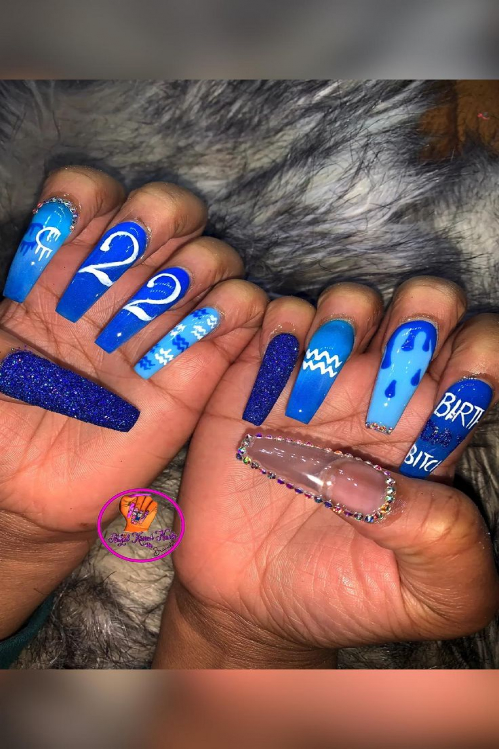 Aquarius season nails ♒️ 😍  Colored acrylic nails, Blue nails