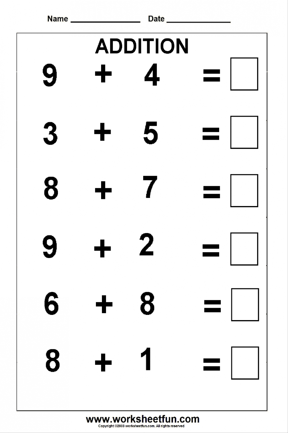 Beginner Addition –  Worksheets  Addition worksheets