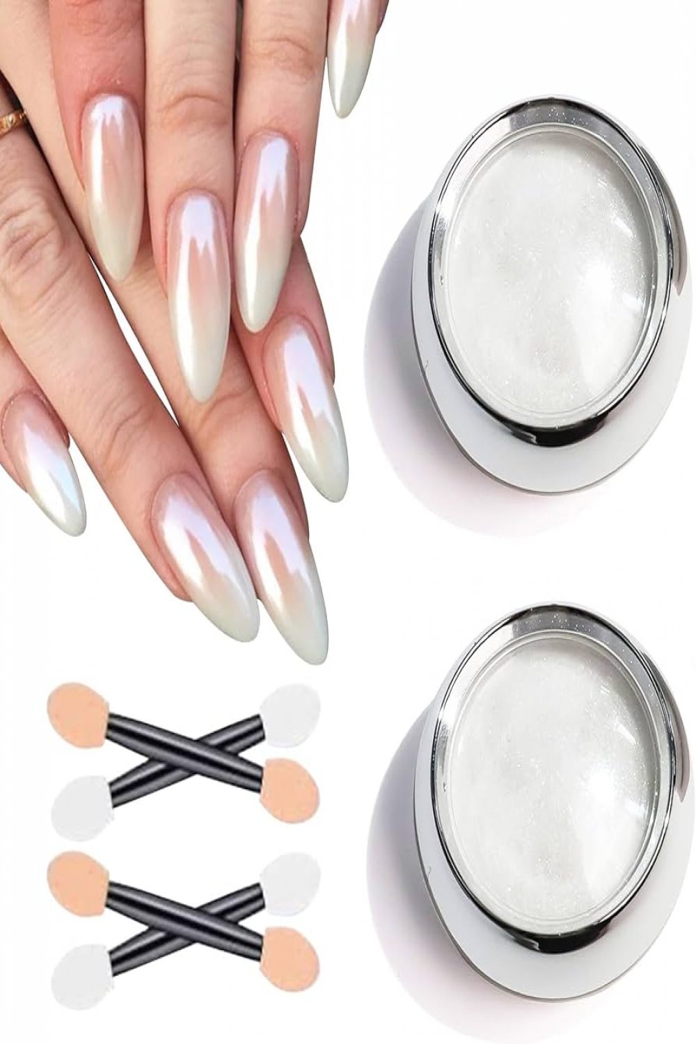 BISHNGYF【Upgrade】Perle Chrom Nagelpuder Glitzerpuder Weiße, PCS Chrom  Nagelpulver Pearl Effect Chrom Nail Powder, Chrom Pulver für Glazed Donut  Nails