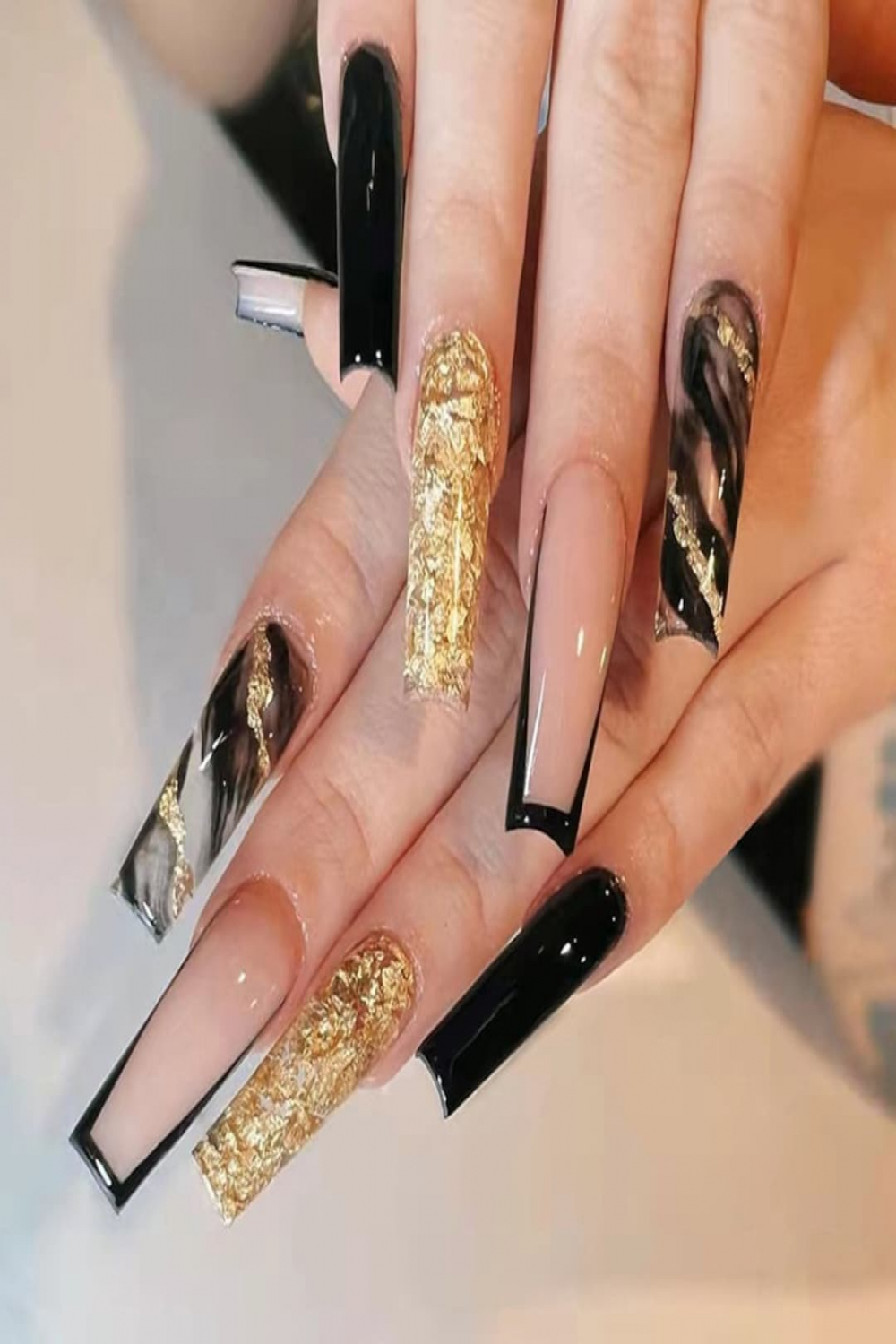 Black Gold Press on Nails Fake Nails With Designs Nail Art - Etsy