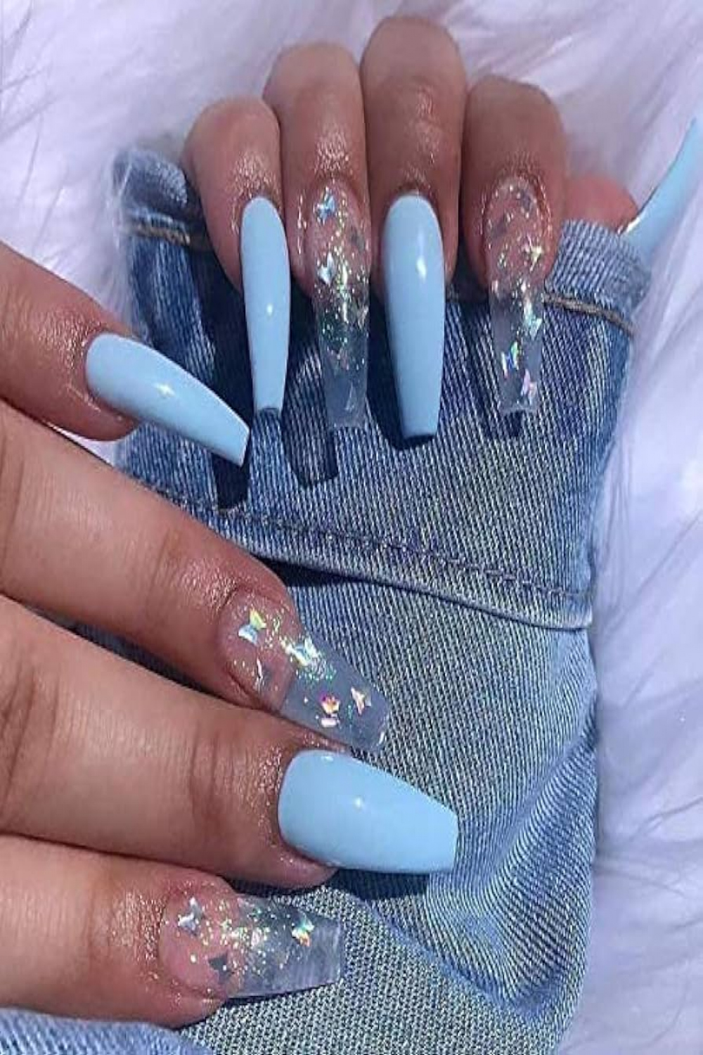 Brishow, false coffin shape nails, blue, long, butterfly, ballerina,  acrylic press on nails, full cover,  pieces, for women and girls