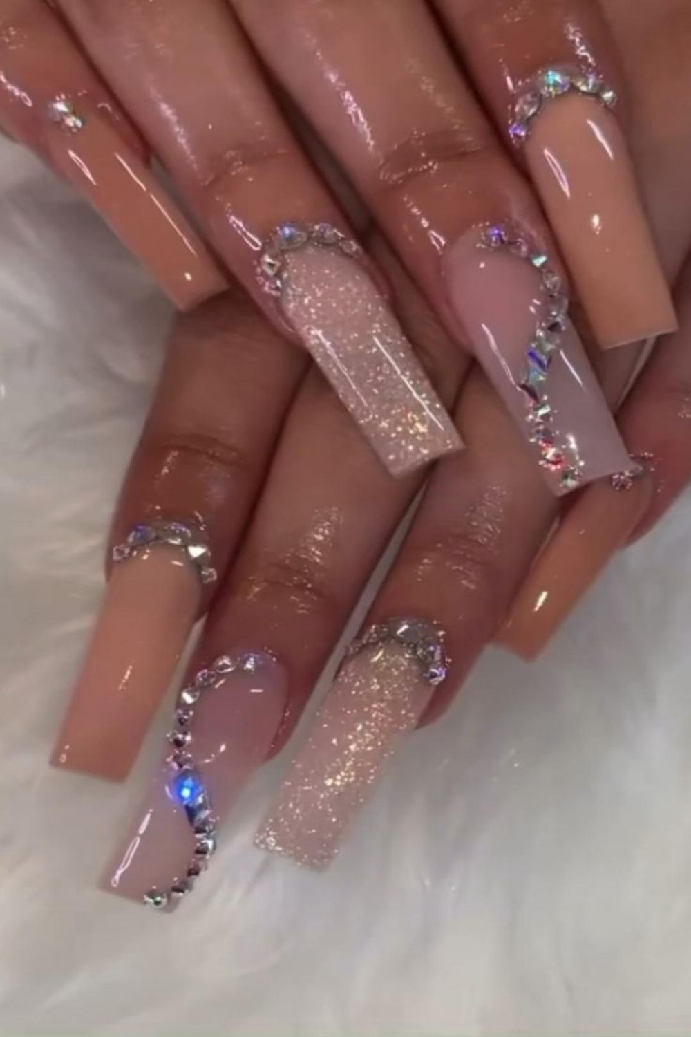 C L A W $  Nails design with rhinestones, Gem nails, Long square