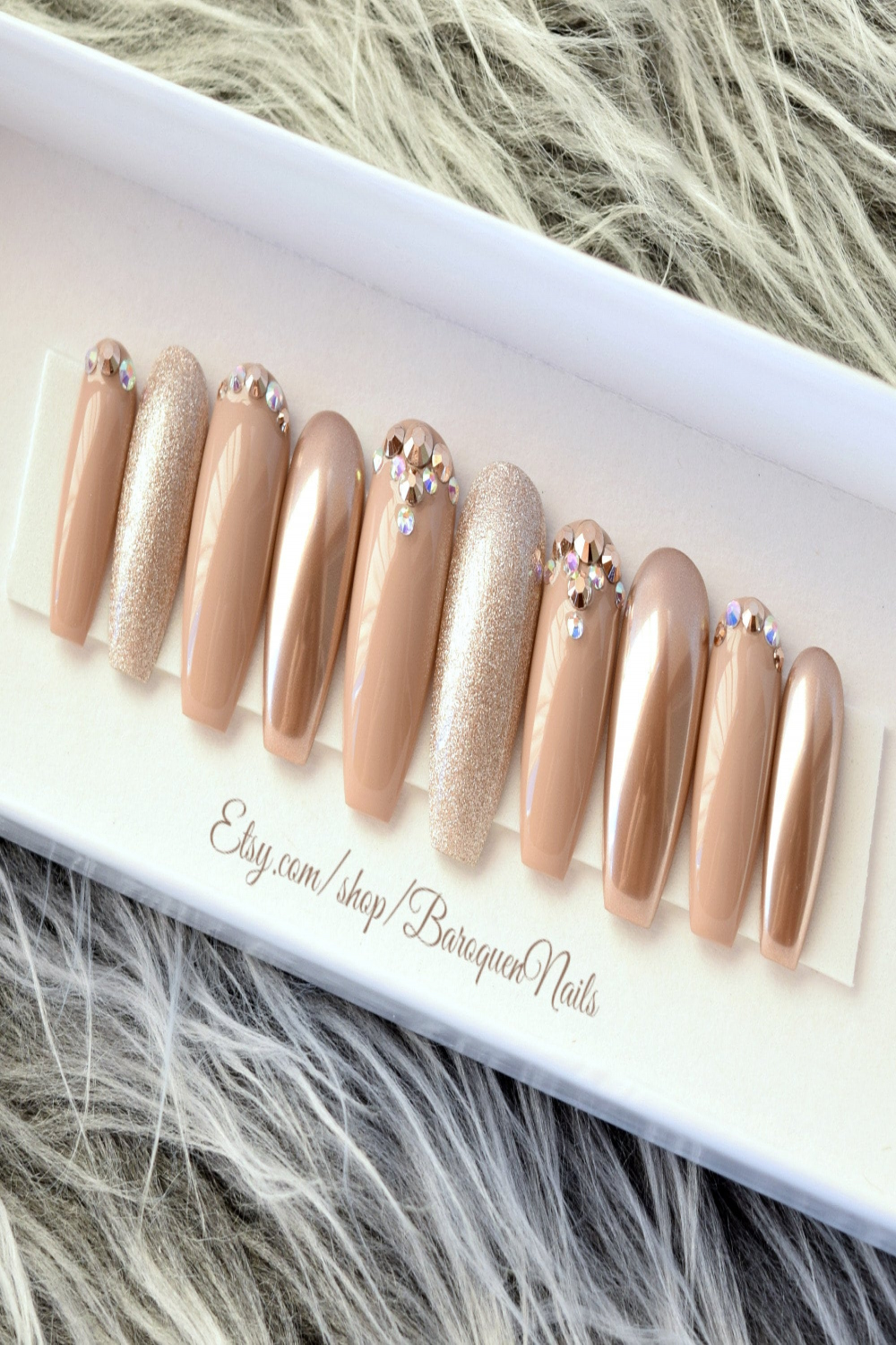 Chic Champagne Nude Gefälschte Nägel Rose Gold-Chrom-Finish - Etsy