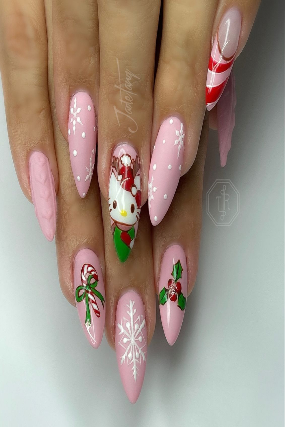 Christmas Hello Kitty Nails  Xmas nails, Soft nails, Swag nails