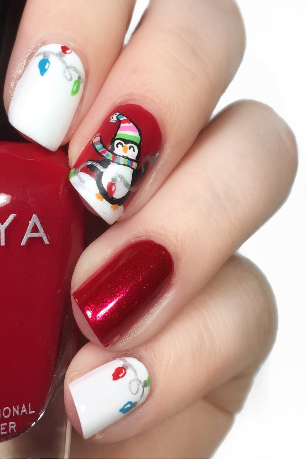 Christmas Nails  Penguins and Christmas Lights —  Sweetpeas