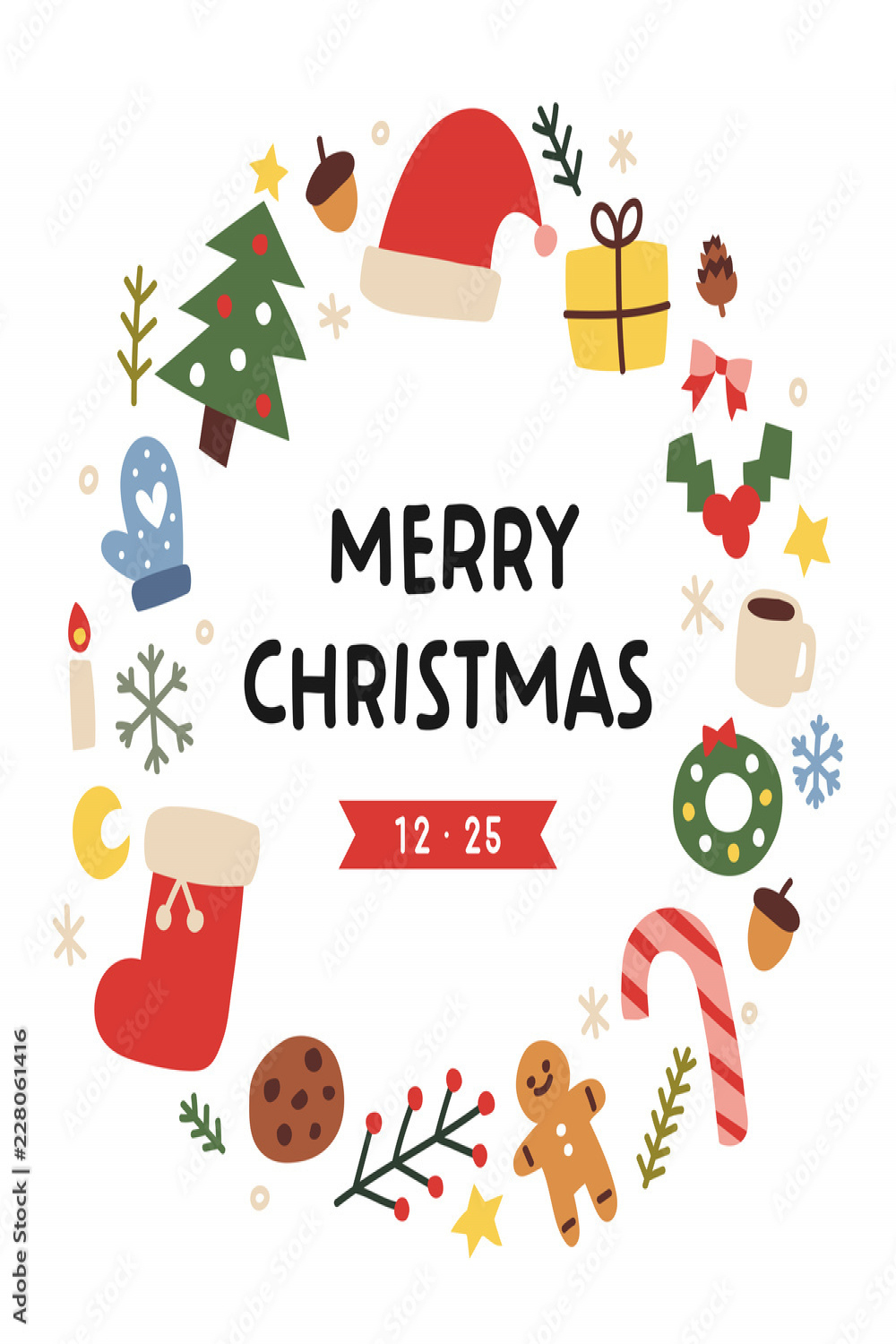 Christmas ornaments icon greeting card