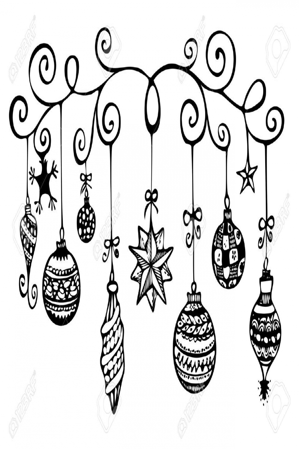 Christmas Tree Ornaments Clipart Black And White