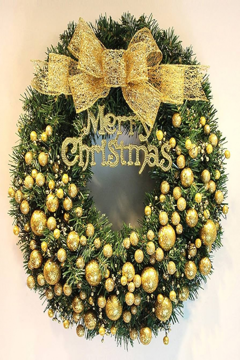 Christmas Wreath Door Ornaments Beautiful Christmas Decoration, Gold,