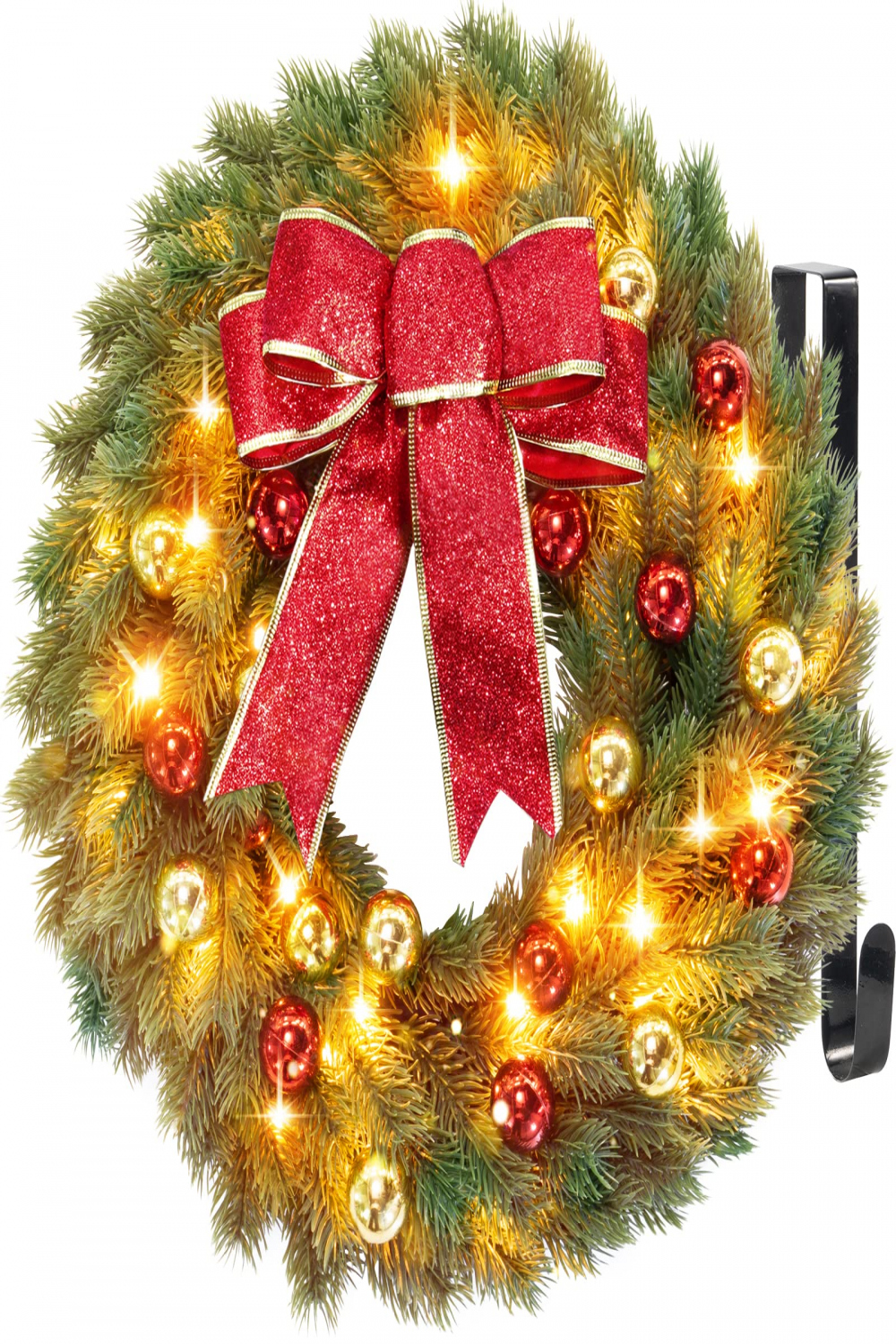 Christmas Wreath with Hanger and  LED Lights, " Illuminated