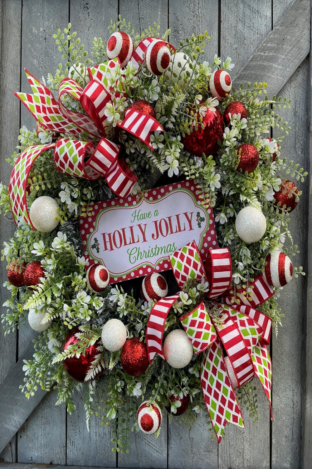 Christmas Wreaths Front Door. Traditional Christmas Wreath. Christmas Decor  Outside. Holiday Wreaths.Red White Peppermint Christmas Wreath.