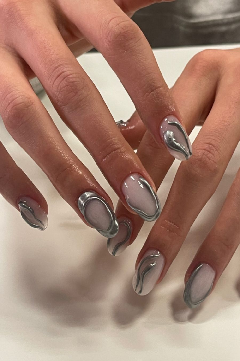 Chrome nails in   d nails, Metallic nails design, Bubble nails