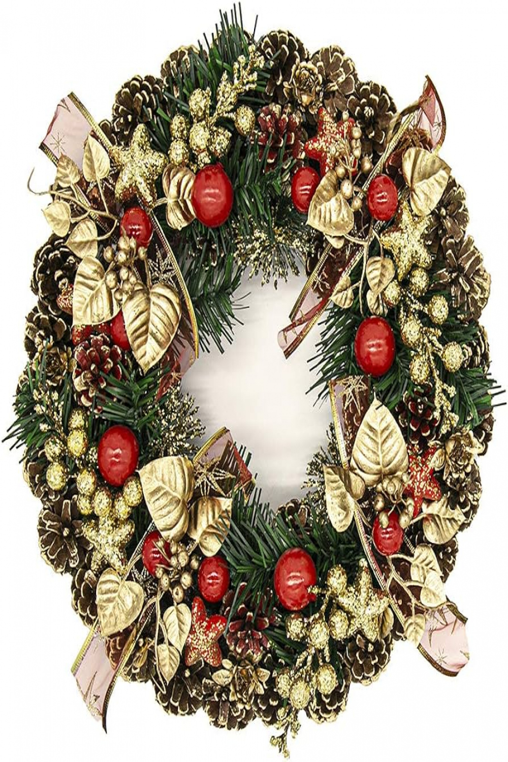 Classic Christmas Wreath cm Luxury Christmas Decoration with Pine Cones  and Red Berries for Fireplace Door Frame