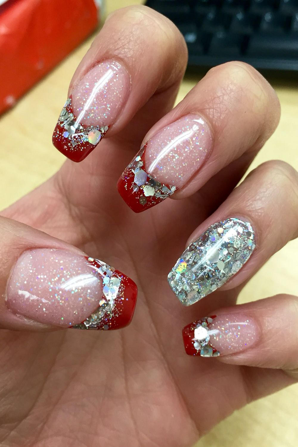 Coffin shaped Christmas nails  Christmas nail designs, Holiday