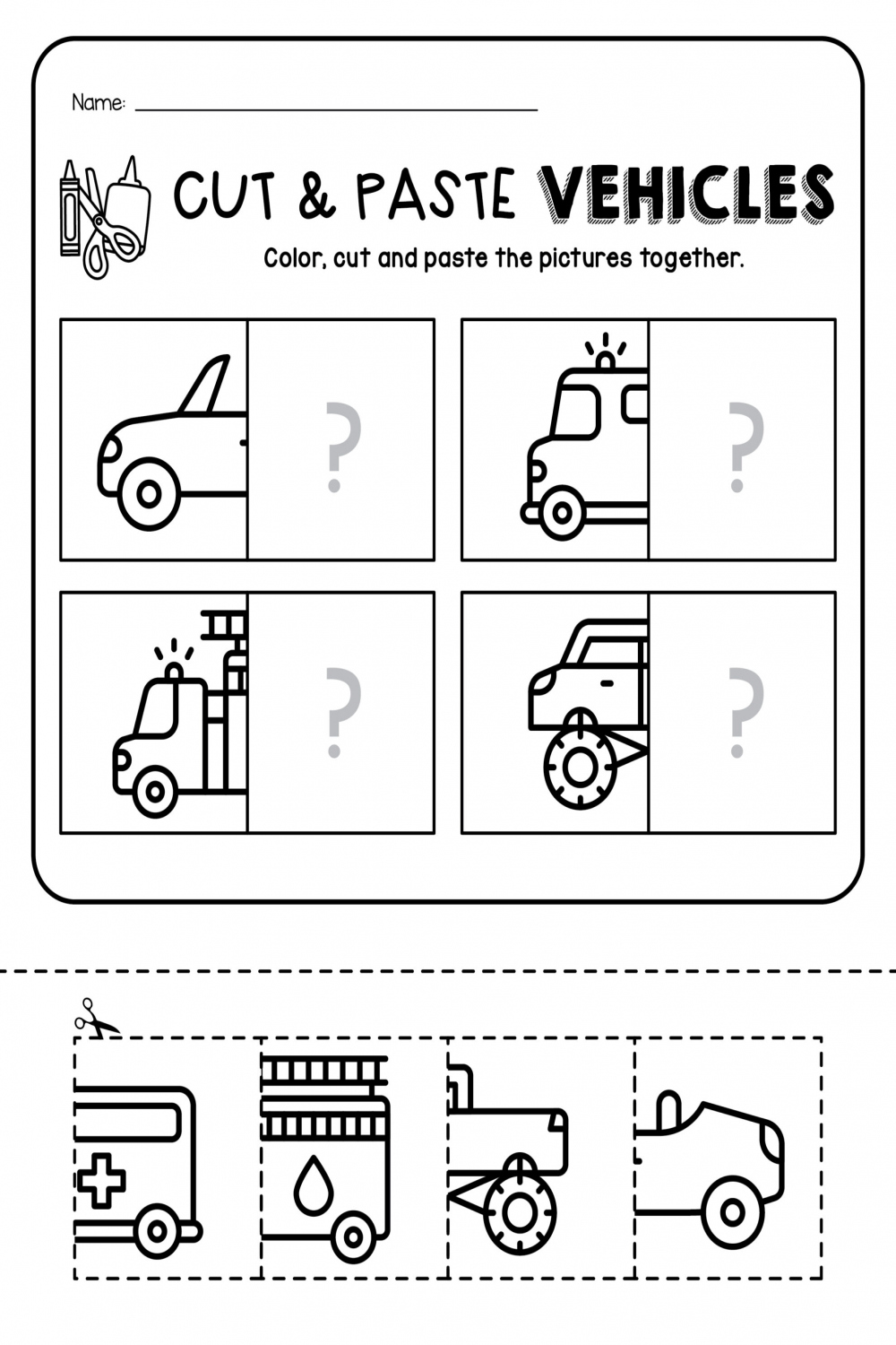 Creative Cut-and-Paste Worksheets to Learn About Vehicles