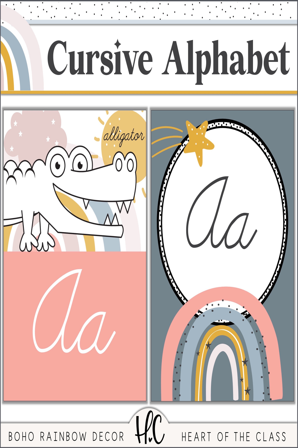 Cursive Alphabet Posters Boho Rainbow Classroom Cursive - Etsy