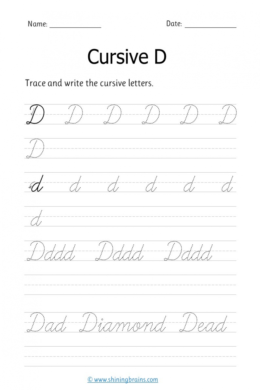 Cursive D - Free Small d and Capital D Cursive Writing Worksheet