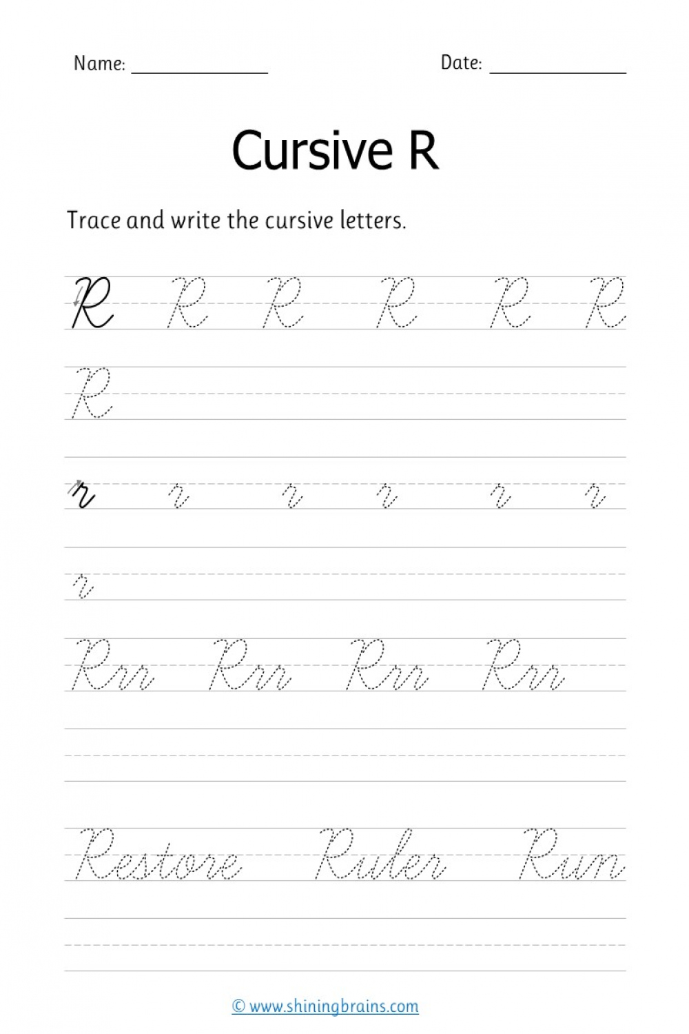 Cursive r - Free cursive writing worksheet for small and capital r