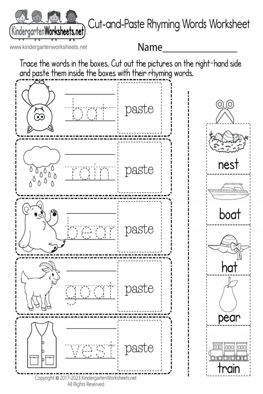 Cut-and-Paste Rhyming Words Worksheet - Free Printable, Digital, & PDF