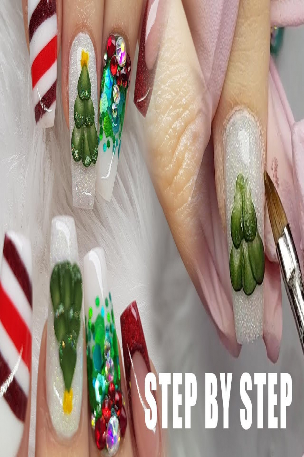 D ACRYLIC CHRISTMAS TREE NAIL ART  NAILS  ACRYLIC NAILS