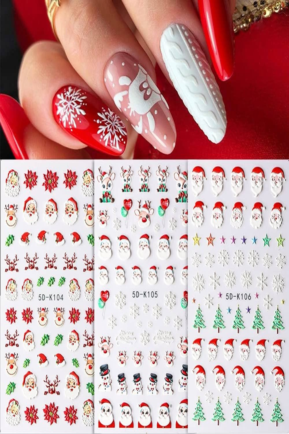 D Christmas Nail Art Sticker Decals, D Snowflakes Santa Snowman