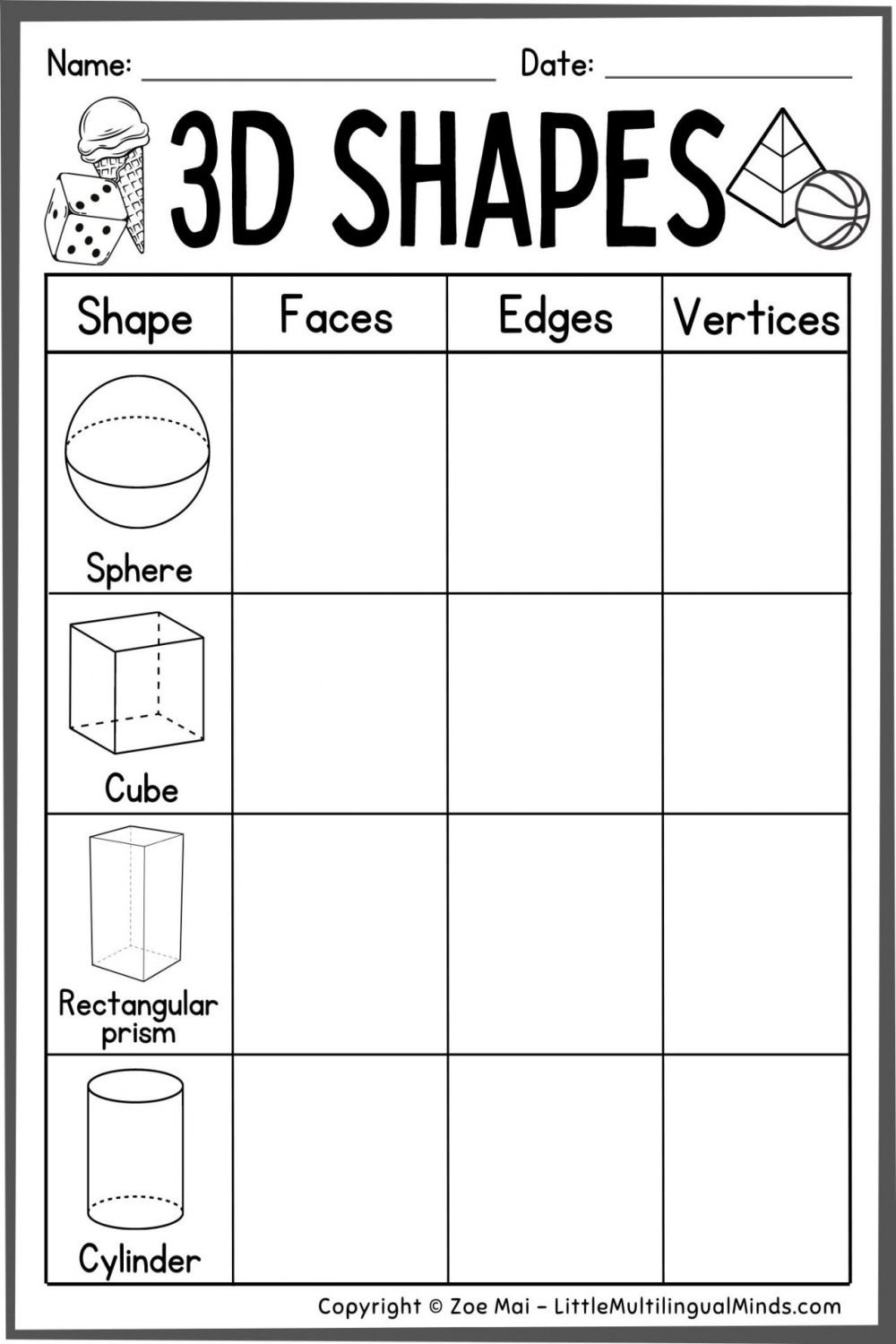 D Shape Nets and Activity Worksheets - Free Resources