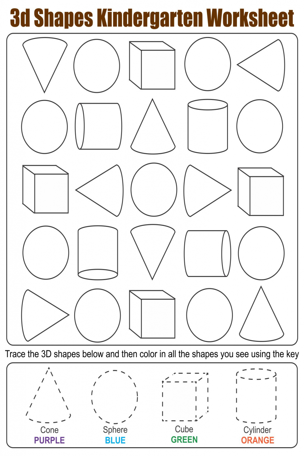 D Shapes Kindergarten Worksheet