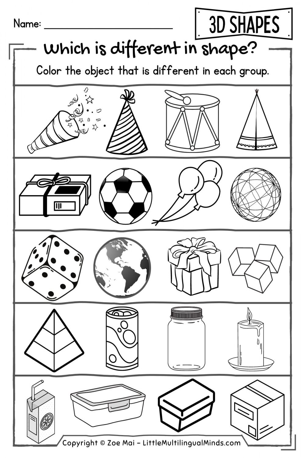 D Shapes Practice Sheets for Preschool, Pre-K, Kindergarten - Color Trace  Games