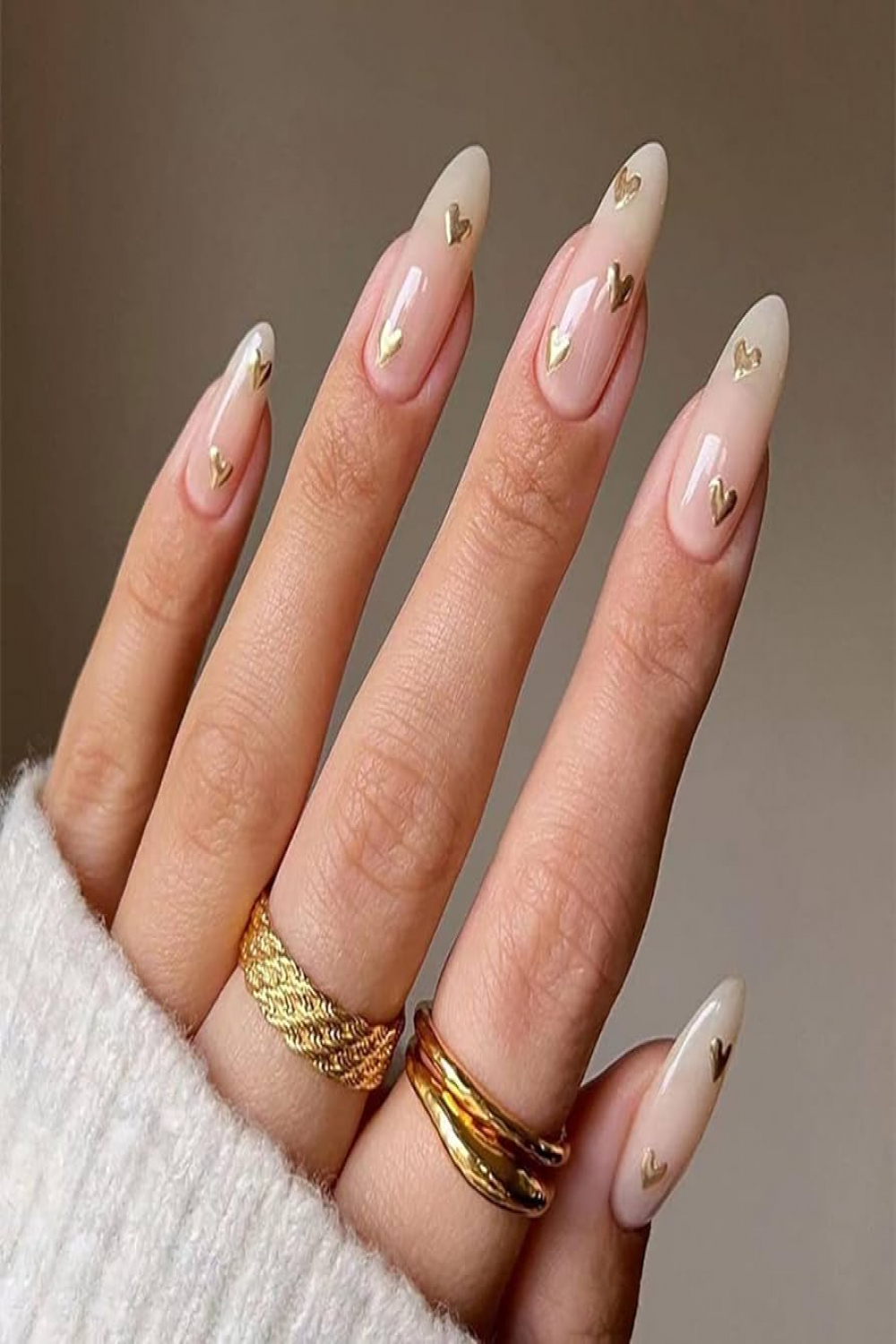 Daterkey Pack of  French Almond Artificial Nails Colour Gradient Nude  Pink Artificial Nails Love Pearl Gold Foil Black Edge Press on Nails for  Women