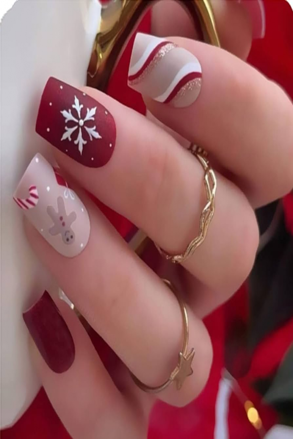 Daterkey  Pieces Christmas Nails Short Square Fake Nails Red Elk