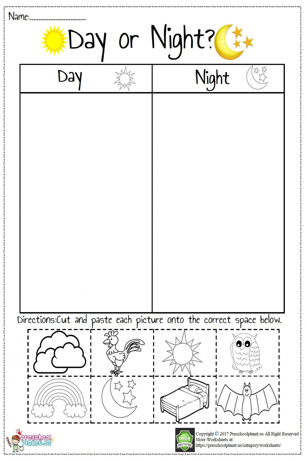 Day And Night Worksheet  Free kindergarten worksheets