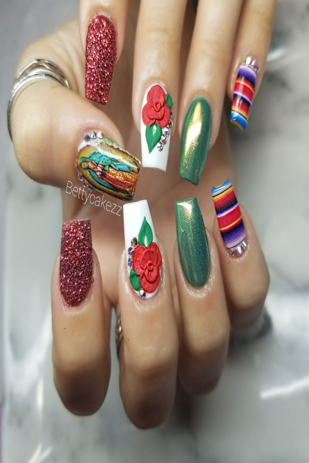 de mayo nails LA Guadalupe  Mexican nails, Floral nails