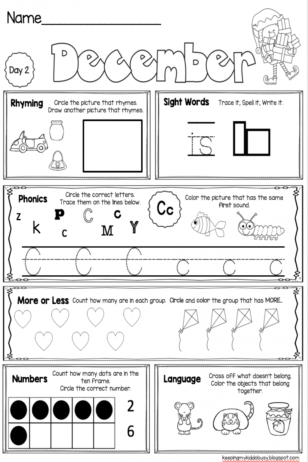 December Morning Seat Work in Kindergarten - FREE WEEK — Keeping