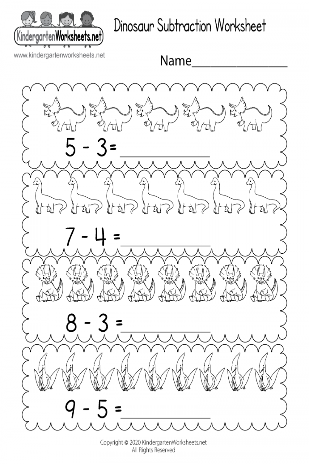 Dinosaur Subtraction Worksheet - Free Printable, Digital, & PDF