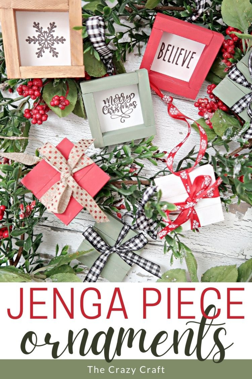 DIY Jenga Christmas Ornaments - Dollar Tree Tumbling Tower Craft