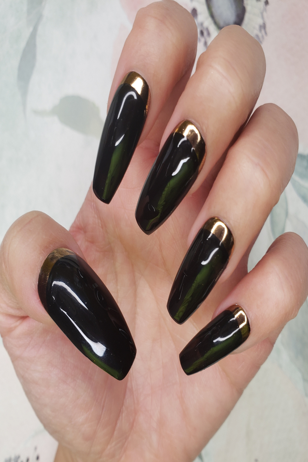 Elegant Reverse French Gold Chrome on Black Gel Nail Art on - Etsy