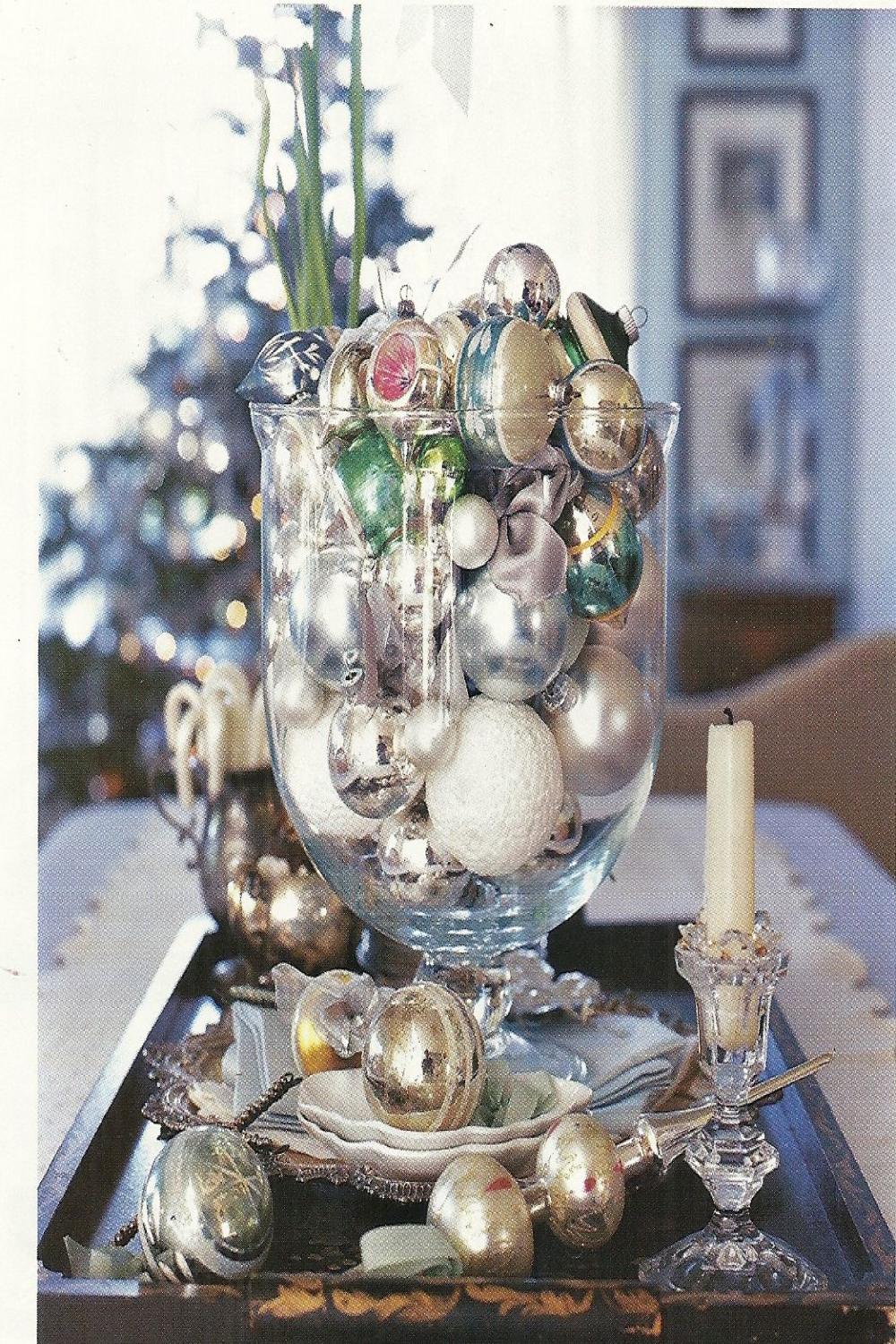 Fill a big glass bowl with old ornaments