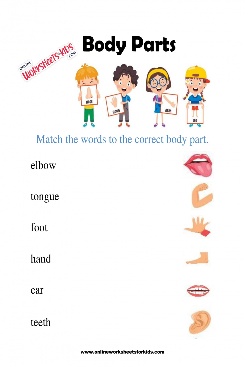 Free Body Parts Worksheet and Printable sheets for Kids