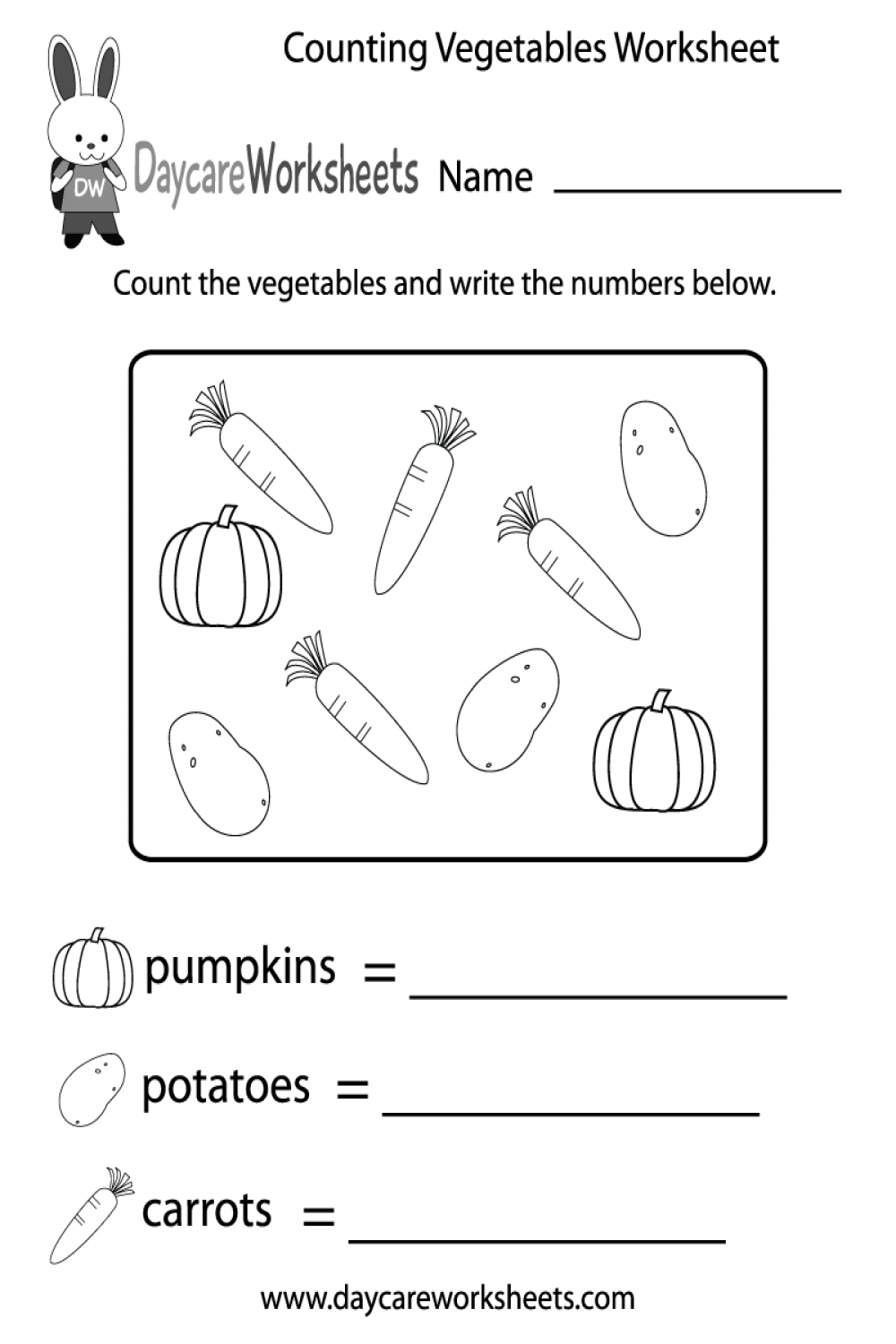 Free Counting Vegetables Worksheet for Preschool  Preschool math