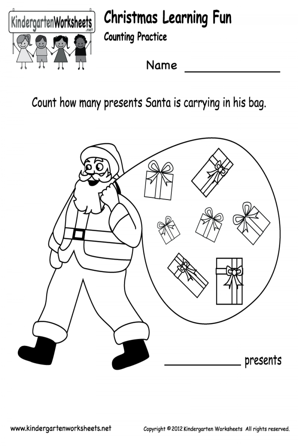 Free Printable Holiday Worksheets  Kindergarten Santa Counting