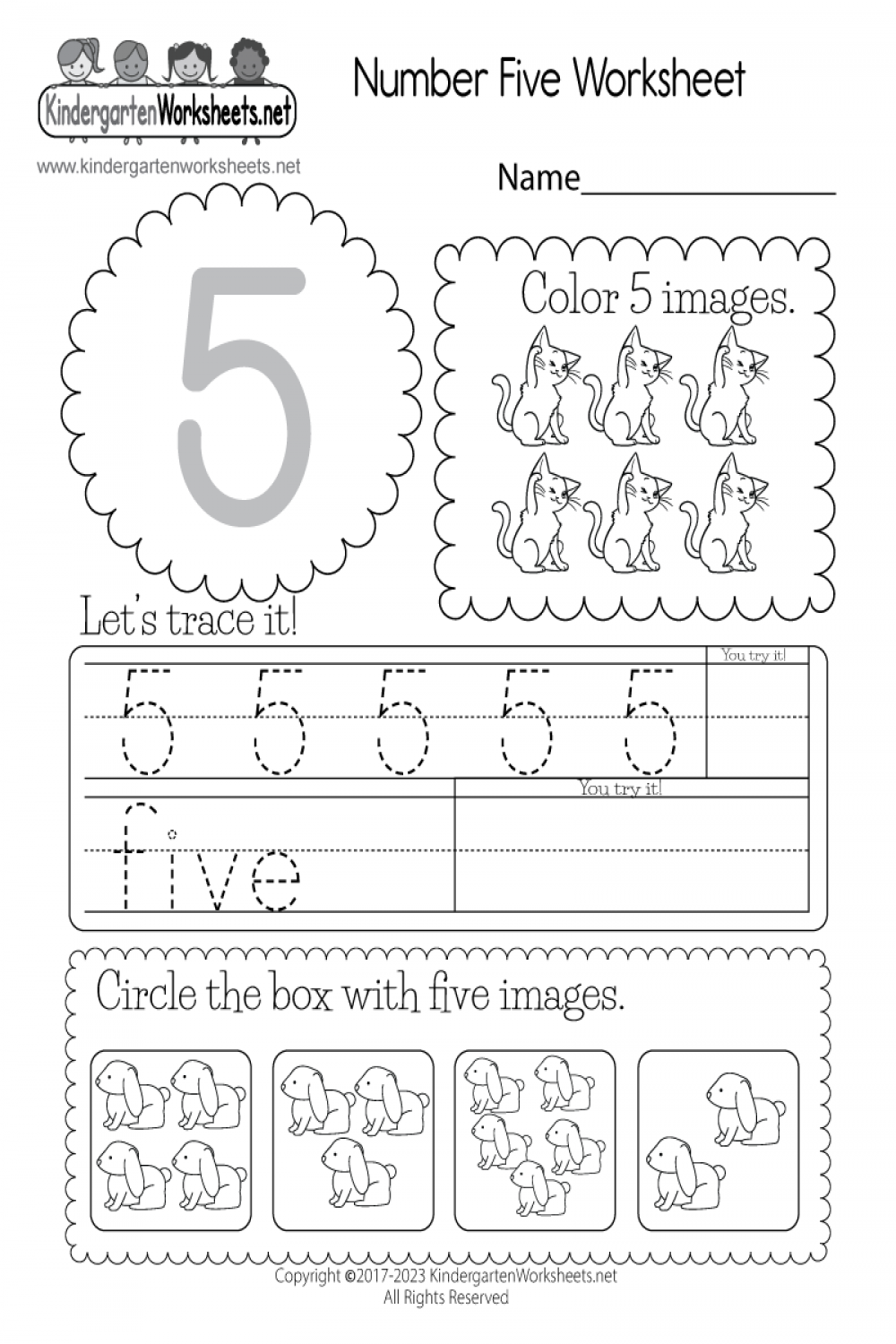 Free Printable Number Five Worksheet