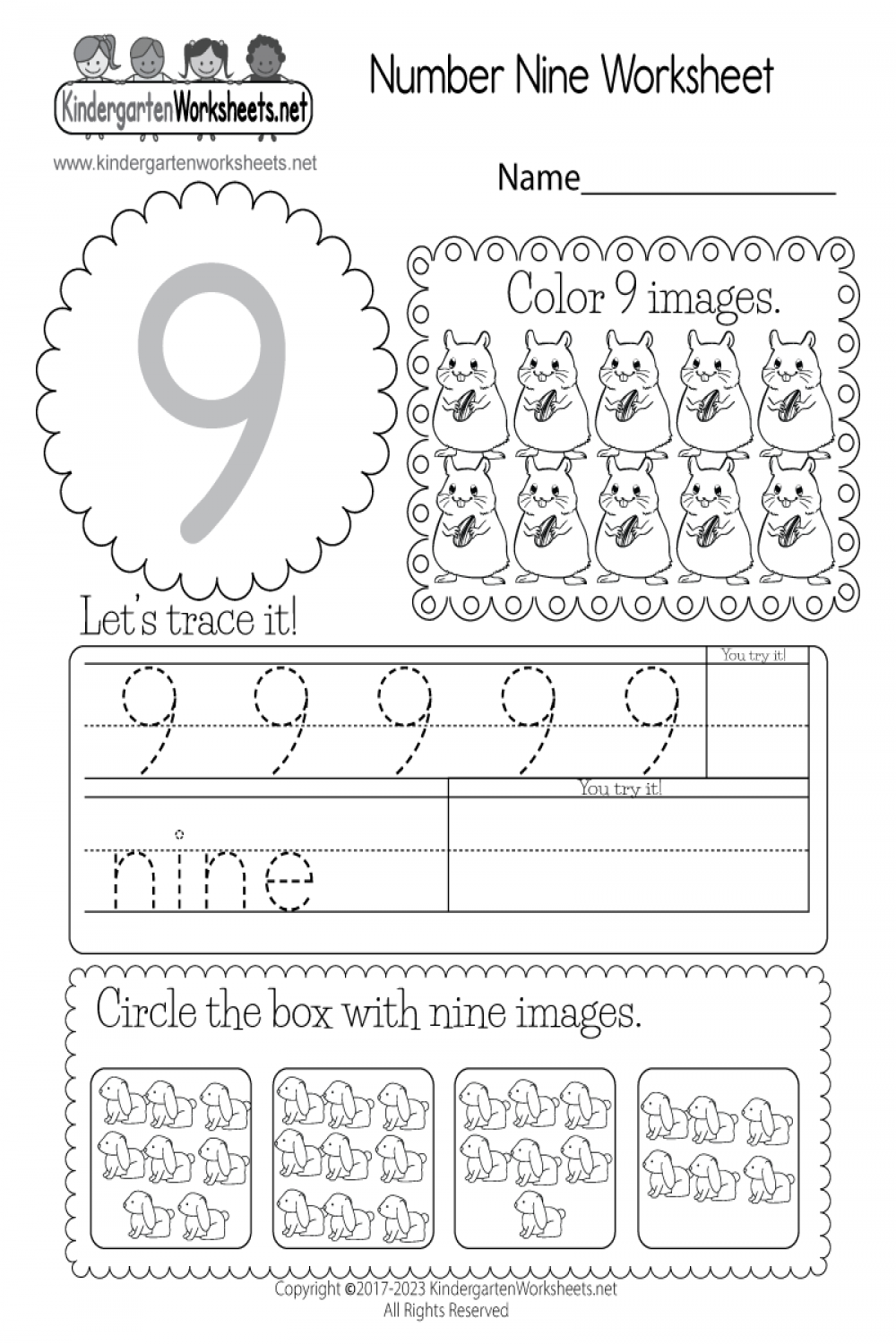 Free Printable Number Nine Worksheet