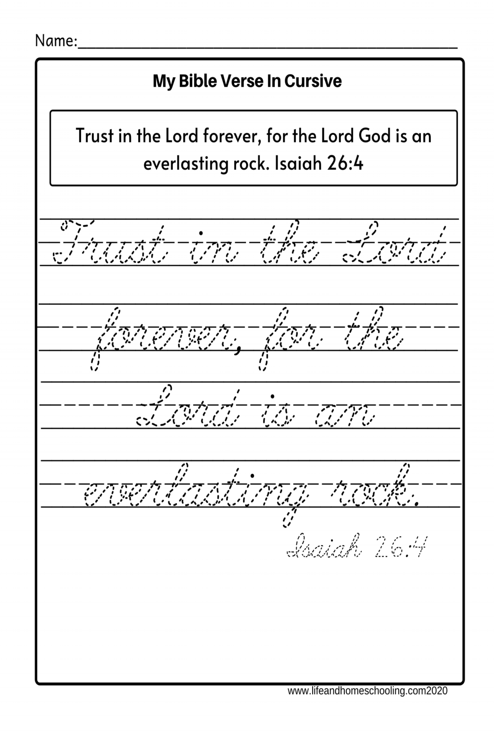 Free Tracing Bible Verses for Kids (Cursive)  lifeandhomeschooling