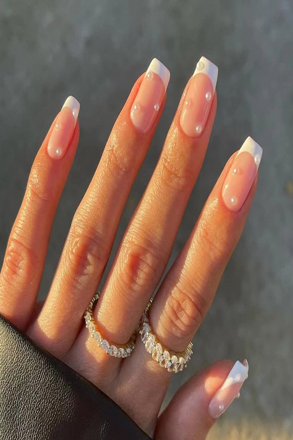 French False Nails Short, White French Fake Nails with Pearl Designs, Nude  Press On Nails, Square French Tip Falses Nail, Full Cover Stick on Nails,