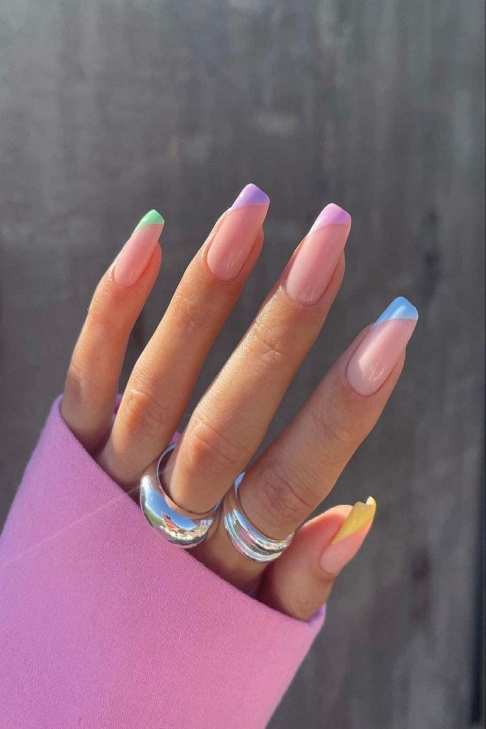 French tip nails multi color acrylic nail art design summer spring