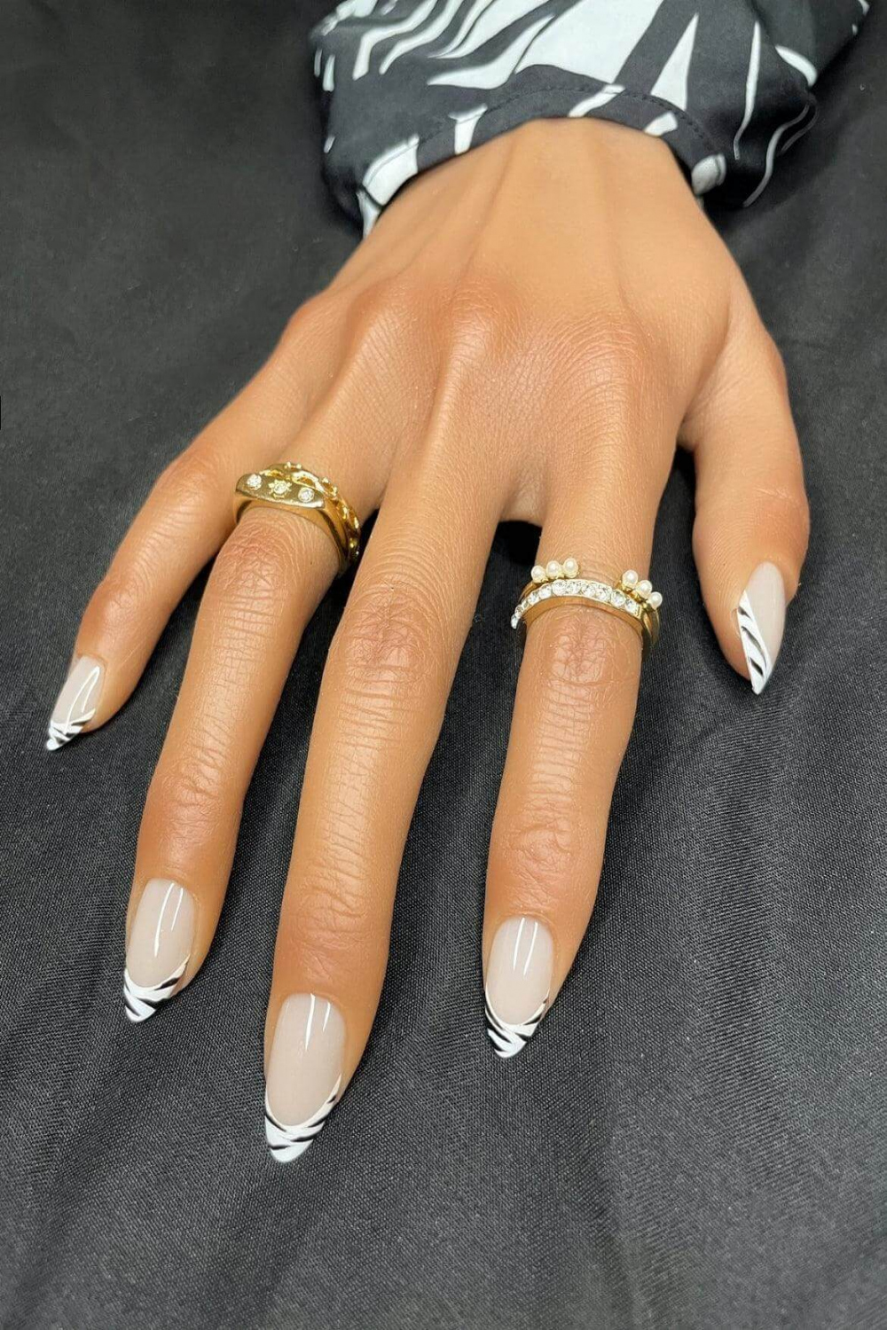 French Zebra Almond- Short Almond French Tip Zebra Press-On Nails