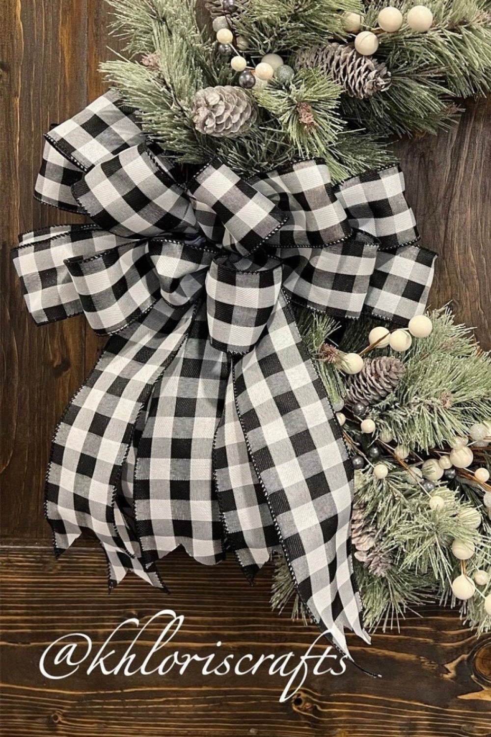 Frosted Christmas Wreath Buffalo Check Plaid Black White Bow - Etsy