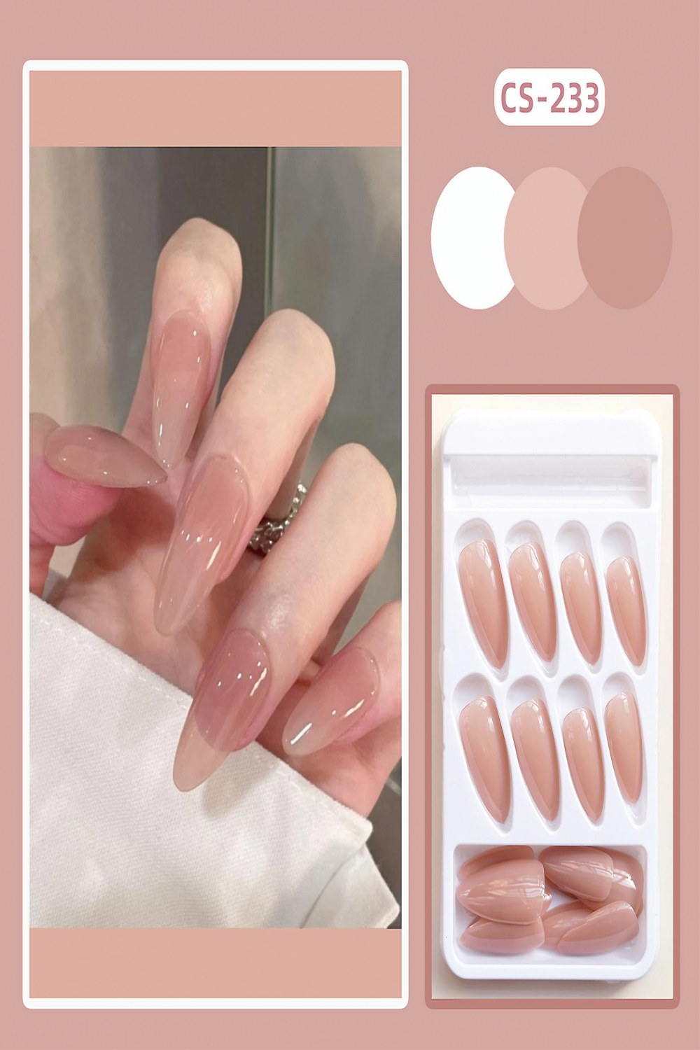 Glossy Beige Almond Fake Nails Reusable Wearable Long Almond Nails For  Fingernail Diy At Home