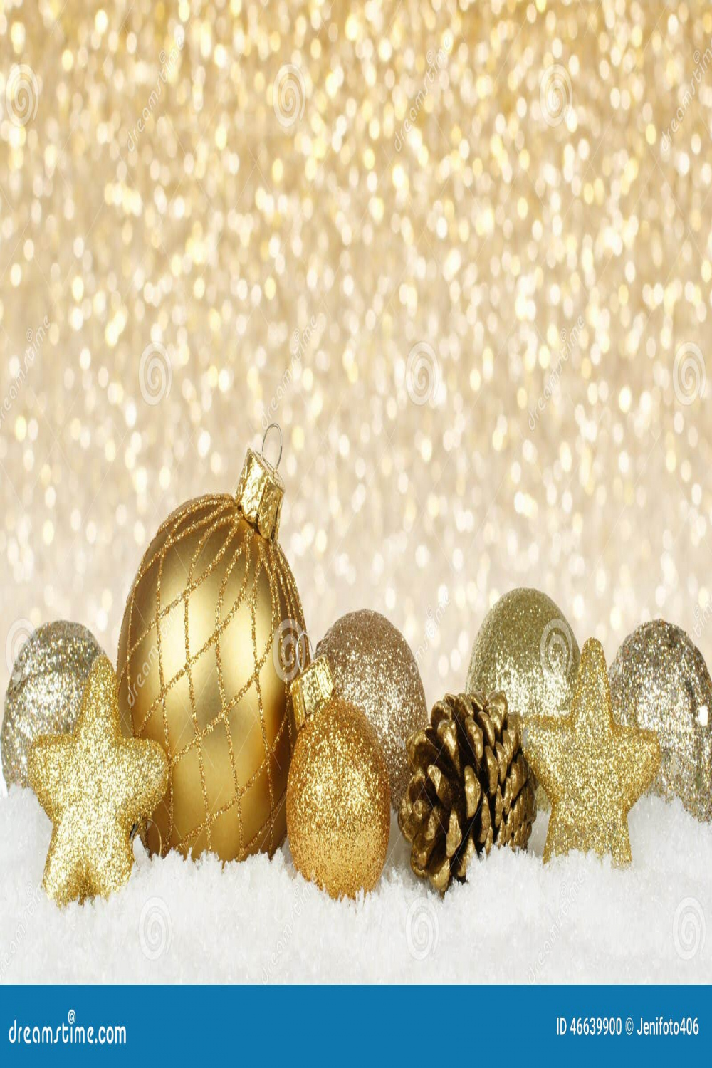 Gold Christmas Ornaments with Twinkling Background Stockfoto