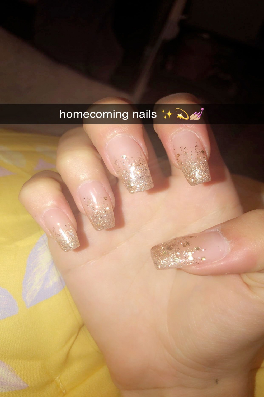 Gold ombré acrylic homecoming nails!  Homecoming nails acrylic