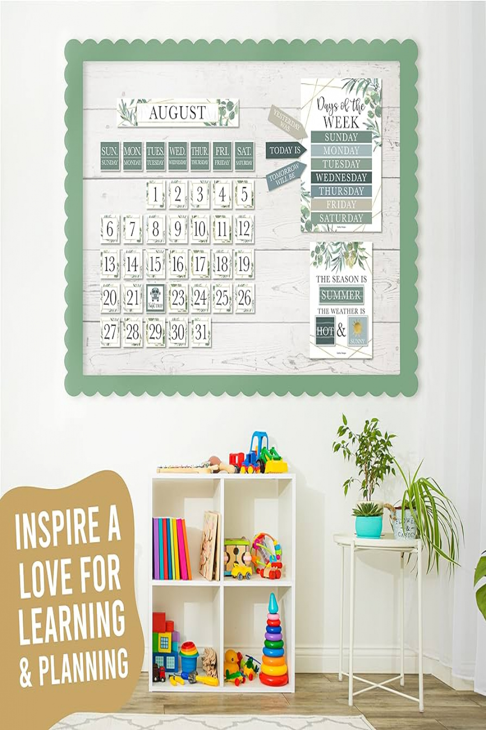 Greenery Classroom Calendar Set Bulletin Board Sets for Teachers - Bulletin  Board Calendar for Classroom, School Calendar for Classroom, Classroom